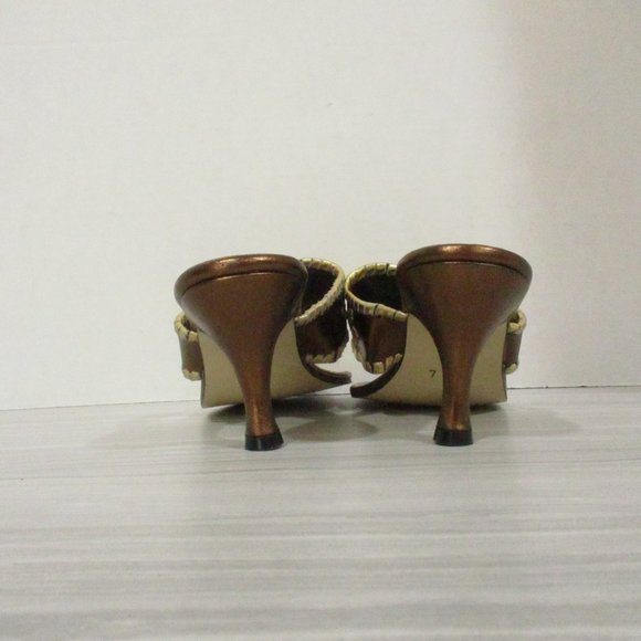 JACK ROGERS BRONZE/GOLD METALLIC TOE THONG SANDALS 3" HEEL - Picture 6 of 8